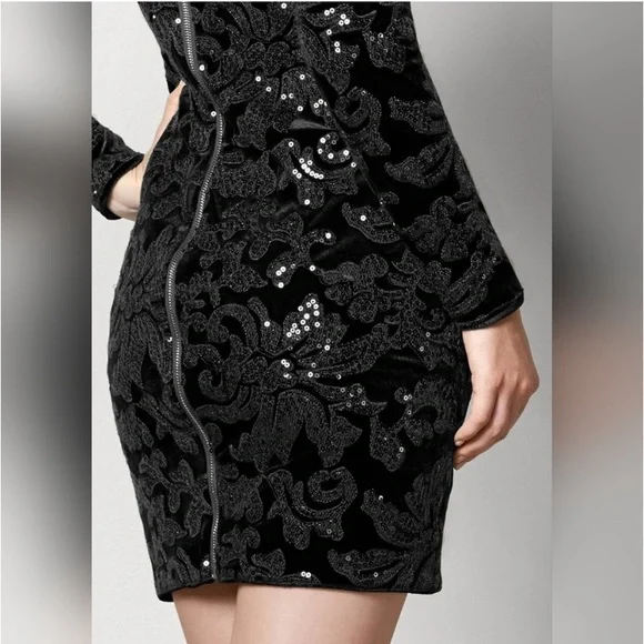 Venus Black Velvet & Floral Sequin Keyhole Dress & Waterfall Back Blazer Set - Picture 6 of 12